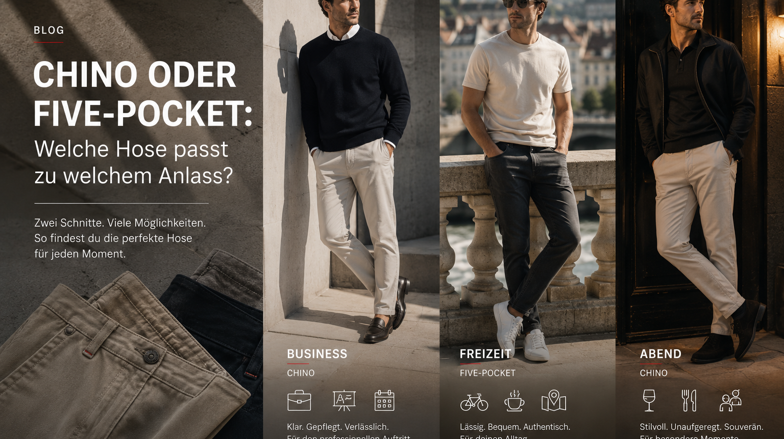 Chino vs. Five-Pocket-Hose im Vergleich