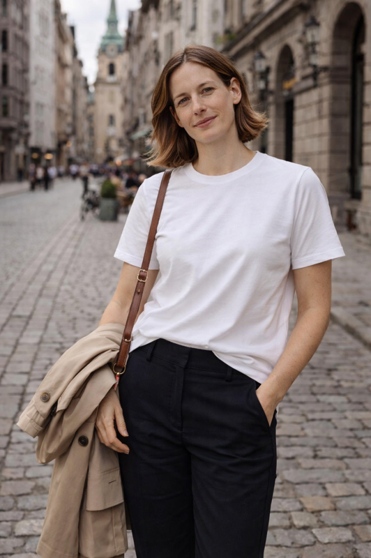 Fließender Fall eines BREDDY’S Tencel T-Shirts; die botanische Lyocell-Faser sorgt für eine edle Optik und verhindert das typische Verknittern von Baumwoll-Shirts