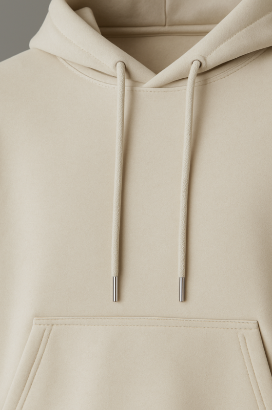Detailaufnahme vom Kragen des BREDDY’S URBAN HOODIE aus TENCEL™ in Fog