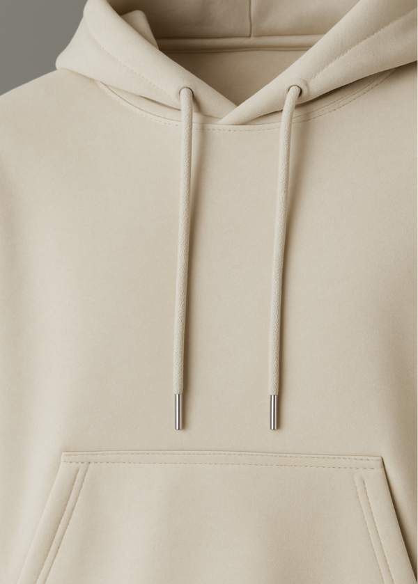 Detailaufnahme vom Kragen des BREDDY’S URBAN HOODIE aus TENCEL™ in Fog