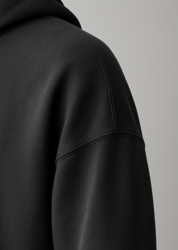 Detailaufnahme der Schulterpartie des BREDDY’S URBAN HOODIE aus TENCEL™