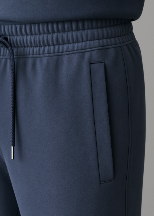 Detailaufnahme der seitlichen Tasche der BREDDY’S RELAXED SWEATPANTS aus TENCEL™ in Blau
