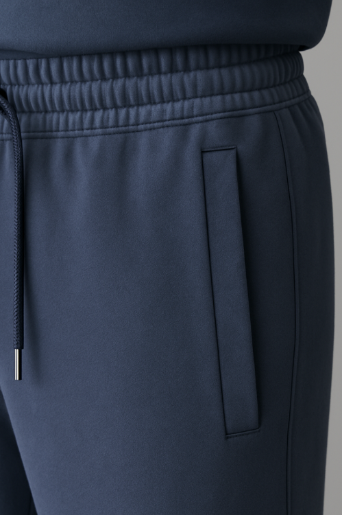 Detailaufnahme der seitlichen Tasche der BREDDY’S RELAXED SWEATPANTS aus TENCEL™ in Blau