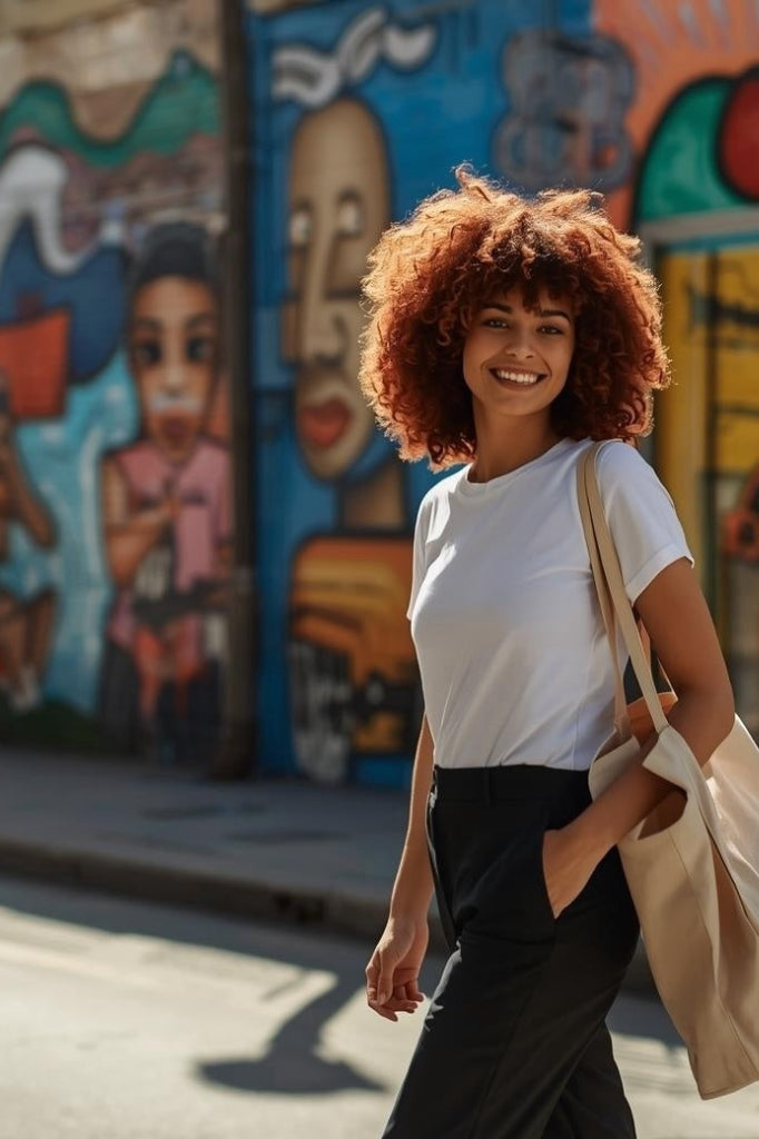Frau lächelt in BREDDY’S Pans beim Shoppen