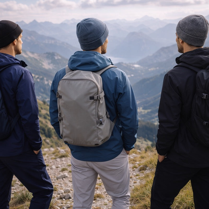 Modebewusstes Paar im weißen BREDDY’S T-Shirt beim Flanieren in der Innenstadt.