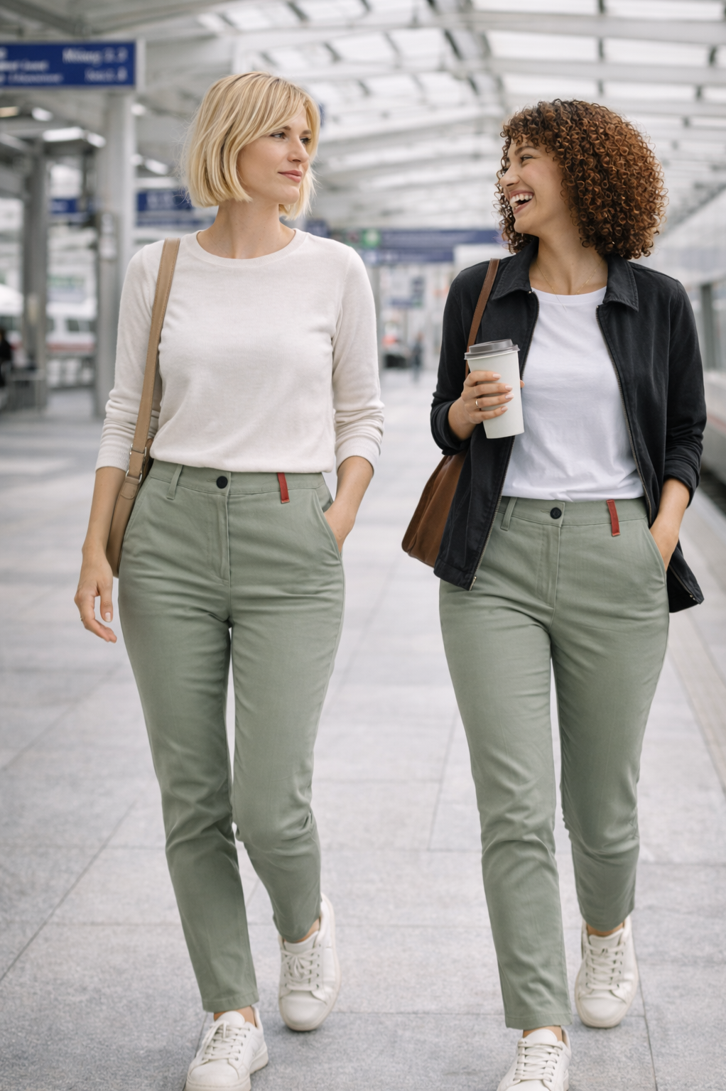 Bügelfreie Damen-Chino aus Rizinusfaser – funktionale Stoffhose von BREDDY’S, die knitterfrei bleibt und in Österreich designt wurde.