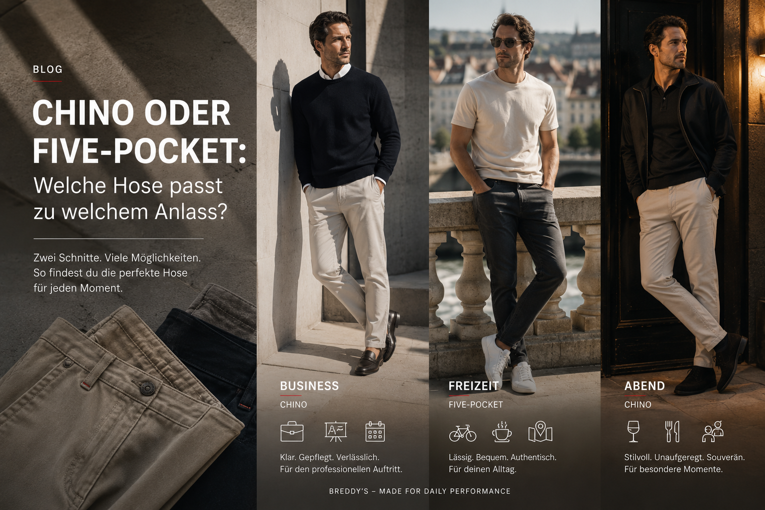 Chino vs. Five-Pocket-Hose im Vergleich