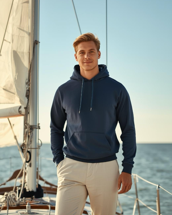 Mann trägt BREDDY’S Hoodie aus TENCEL™ am Steg 