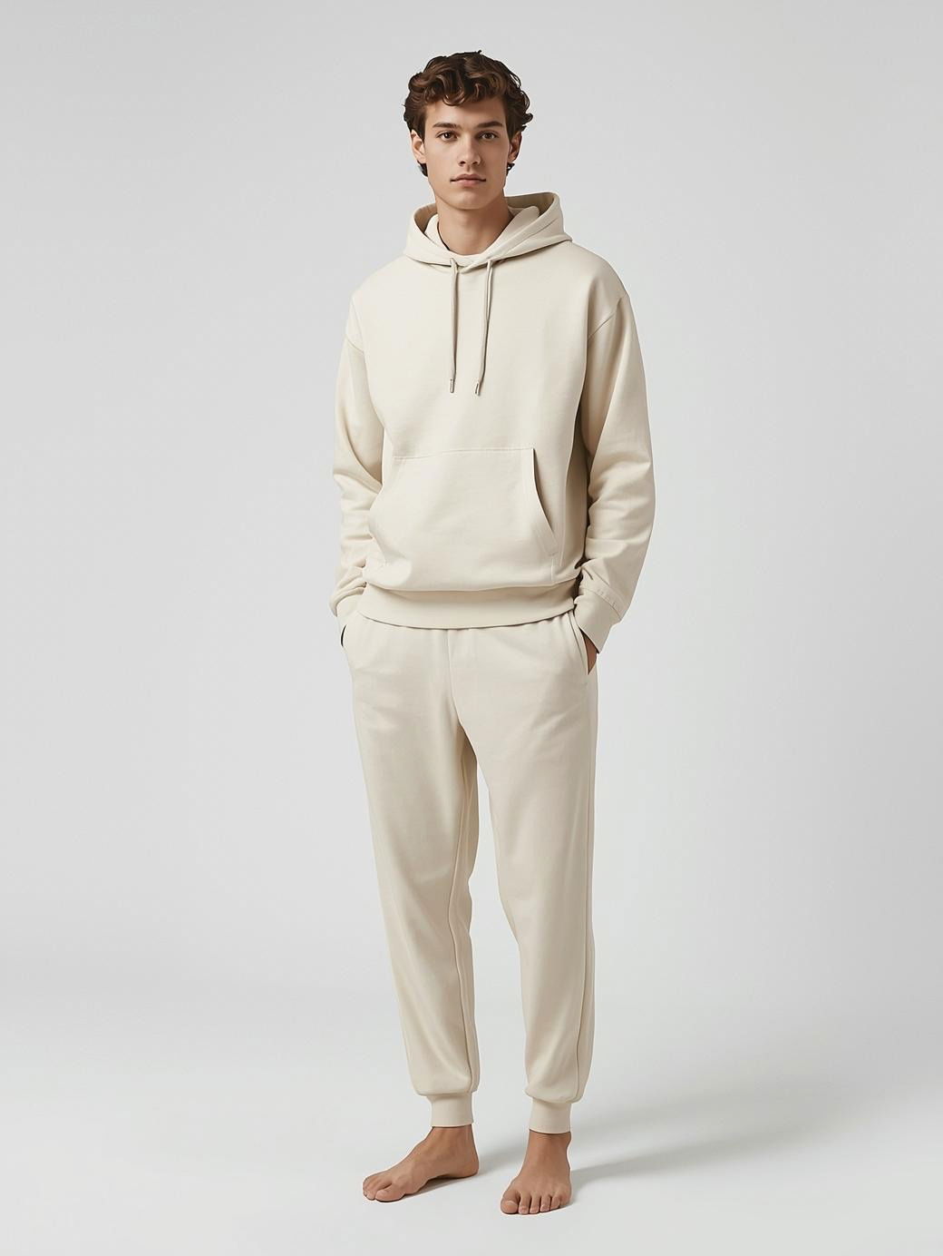 Mann trägt BREDDY’S URBAN HOODIE aus TENCEL™ in der Farbe Fog