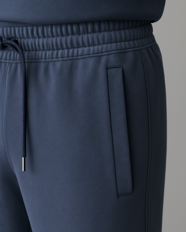 Detailaufnahme der seitlichen Tasche der BREDDY’S RELAXED SWEATPANTS aus TENCEL™ in Blau