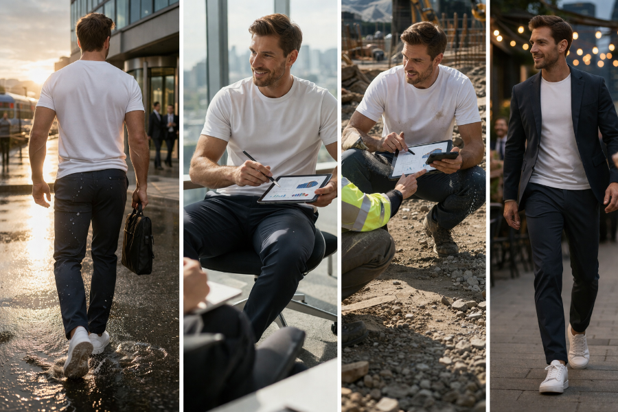 BREDDY’S Arbeitshose: Die elegante Chino-Optik trifft auf hochfunktionale, atmungsaktive CastorTech Technologie.