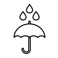 Ein schwarzer und weißer Regenschirm mit Regentropfen